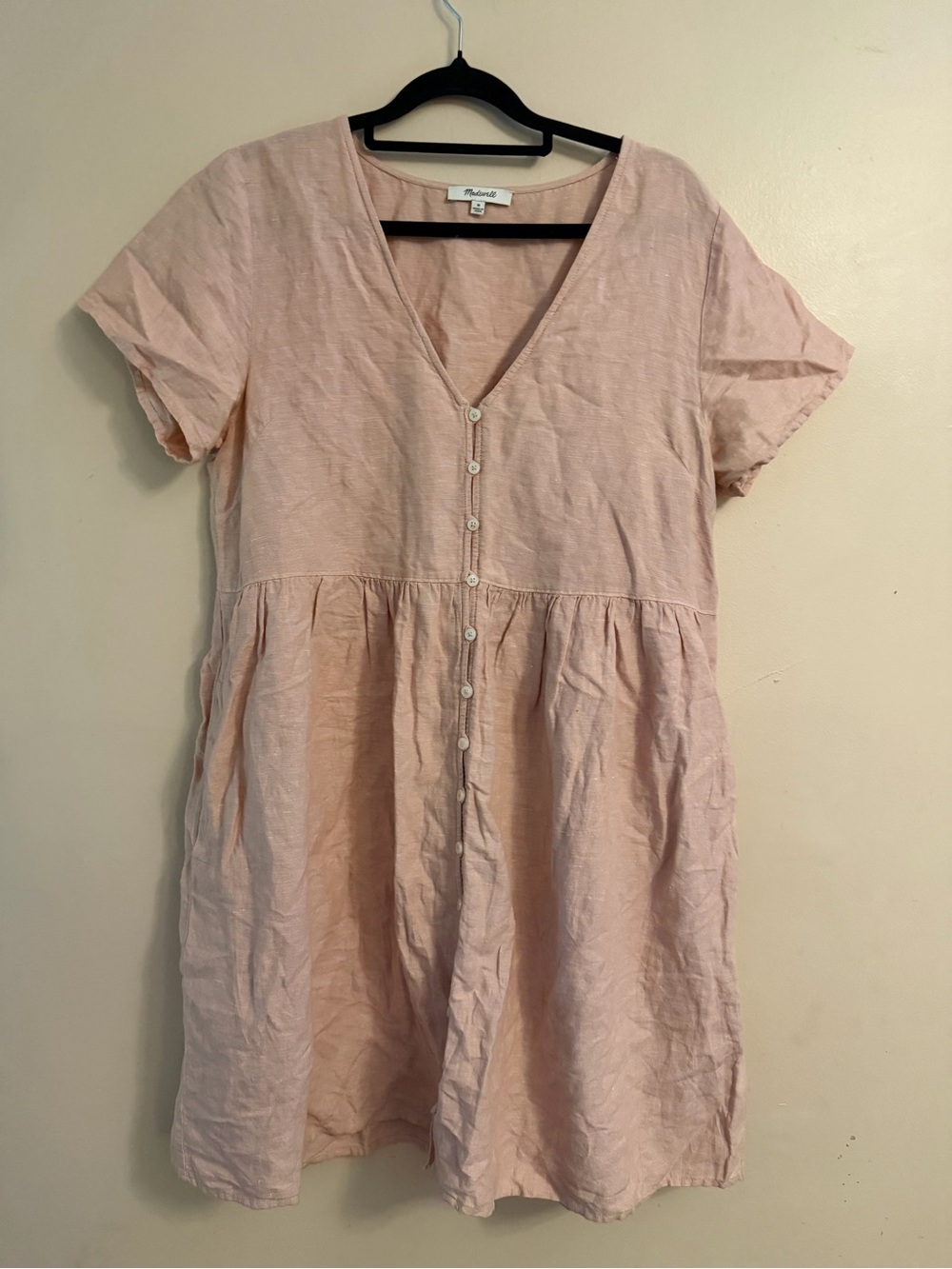 Madewell Light Pink Button-Front V-Neck Dress